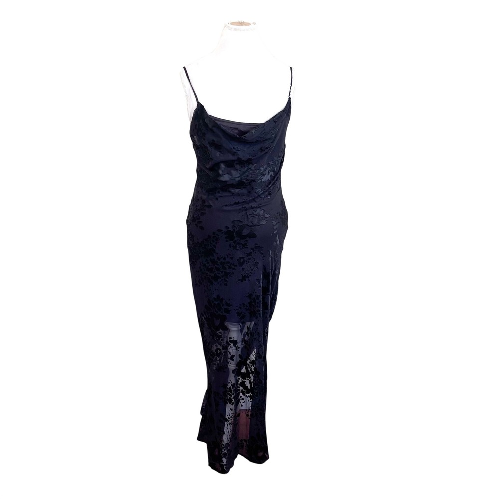 ASTR Burnout Velvet Floral Maxi Slip Dress Size L Black Sheer Whimsigoth Fairy